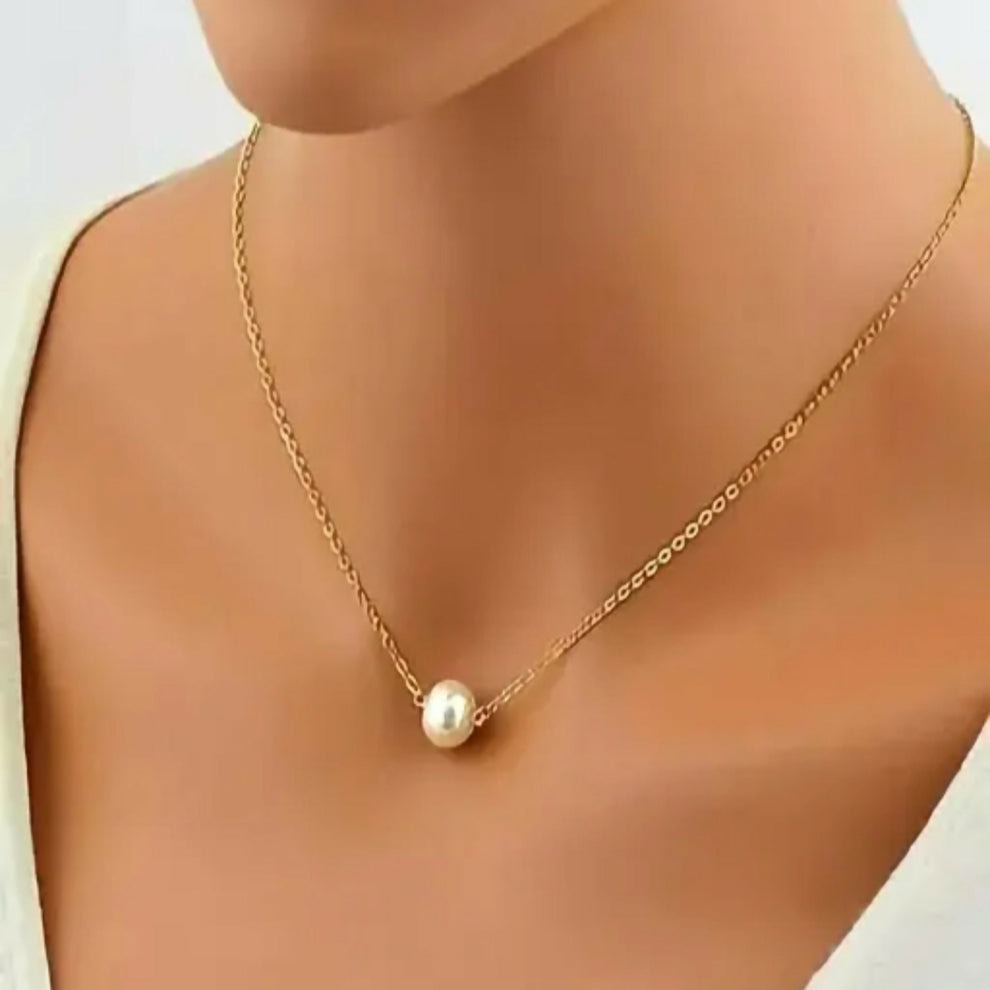 New Korean Style Gold Plated Pearl Necklace Chain for Girls & Women – Elegant Adjustable Stainless Steel Jewellery