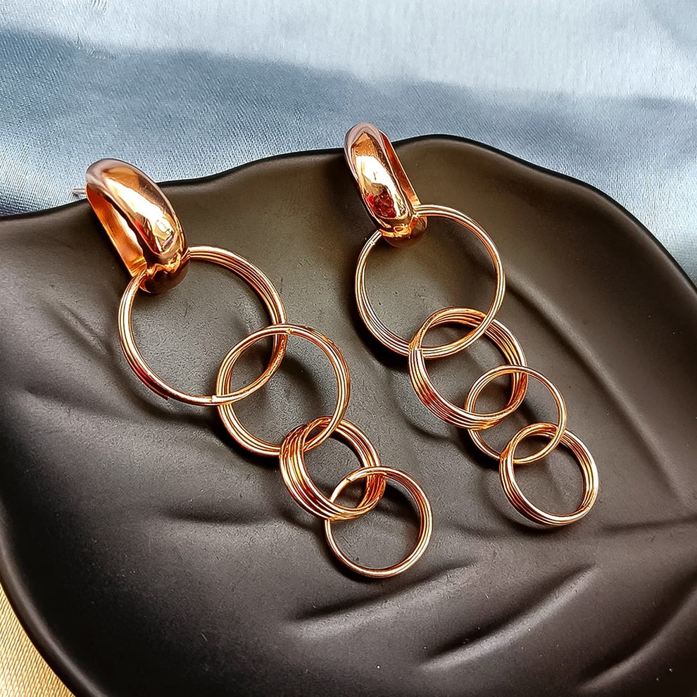 Gold Toned Contemporary Drop Earrings for Women | Elegant Modern Hoop Design | Perfect for Casual, Party & Office Wear