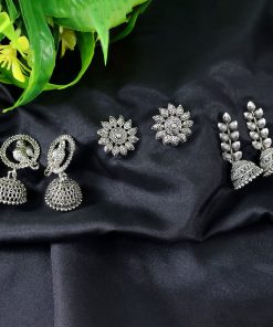 Women’s Silver Plated Oxidized Jhumka Earrings Combo Set of 3 | Traditional & Stylish Dangler Earrings for Women and Girls | Perfect for Festive and Ethnic Wear