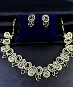 Black & White Diamond Necklace Set for Women and Girls | Elegant Party Wear Jewelry Set with Earrings | Perfect Gift for Wedding and Festive Occasions