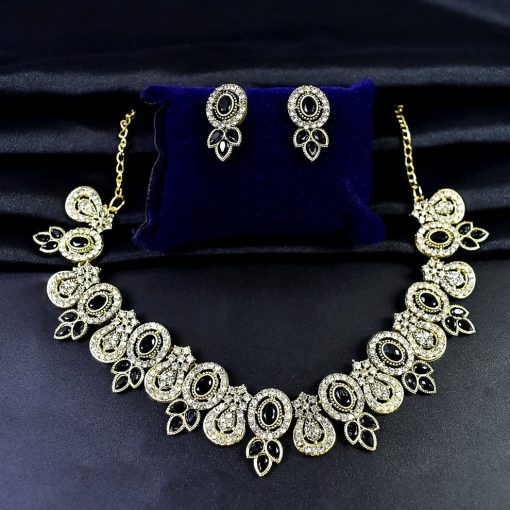 Black & White Diamond Necklace Set for Women and Girls | Elegant Party Wear Jewelry Set with Earrings | Perfect Gift for Wedding and Festive Occasions
