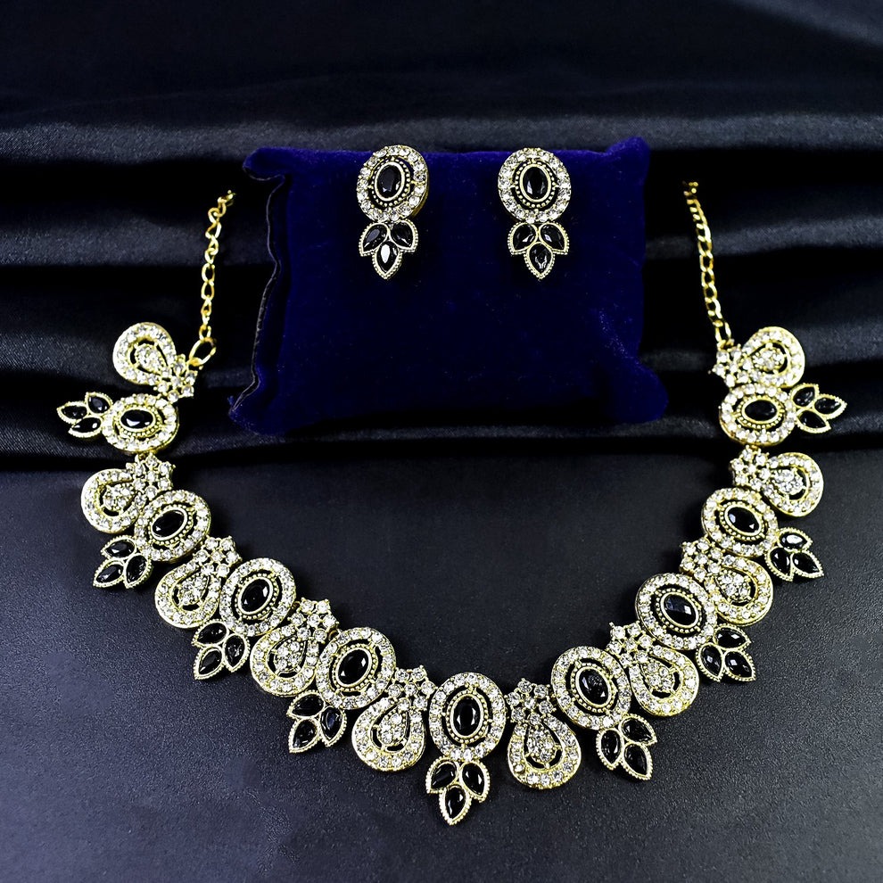Black & White Diamond Necklace Set for Women and Girls | Elegant Party Wear Jewelry Set with Earrings | Perfect Gift for Wedding and Festive Occasions