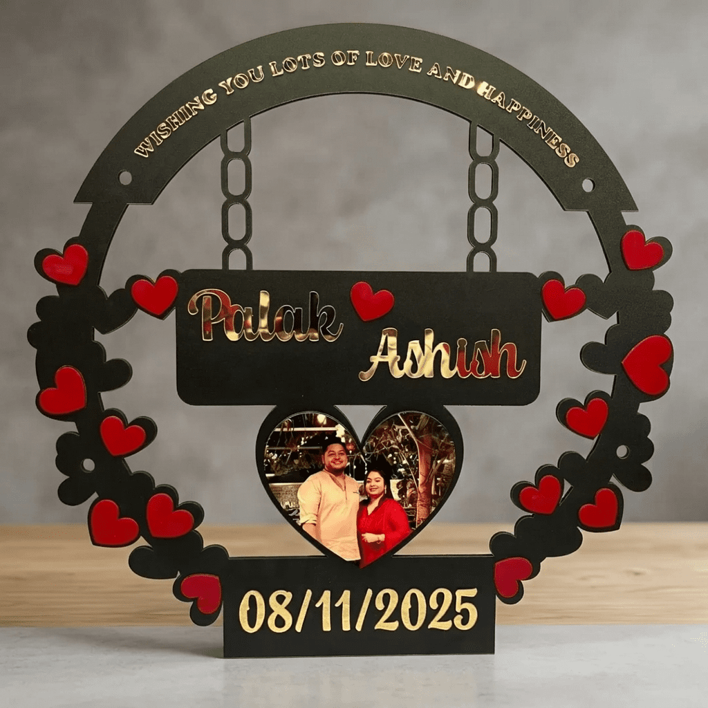 Personalised Photo LED Name Prop | Custom Photo LED Name Light Decor with 2 Names | MDF Gold Name Prop for Weddings & Home Decor