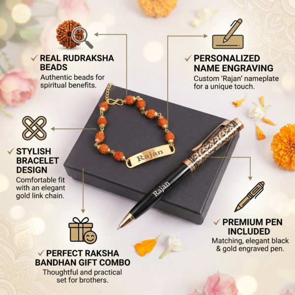 Custom Bracelet Rakhi With Name And Pen Gift Custom Bracelet Rakhi With Name And Pen Gift