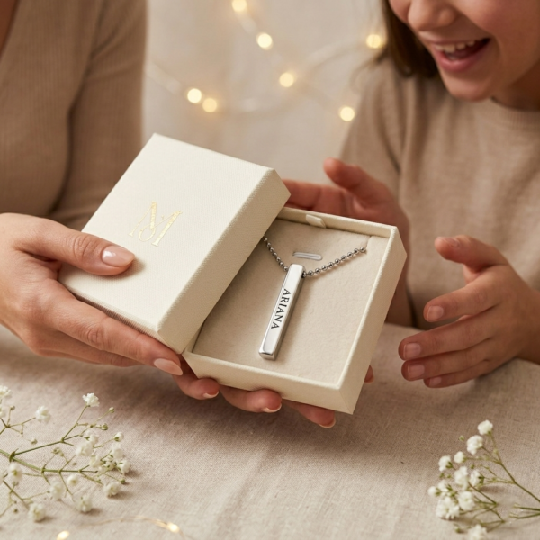 Custom Engraved Name Necklace Silver Metal