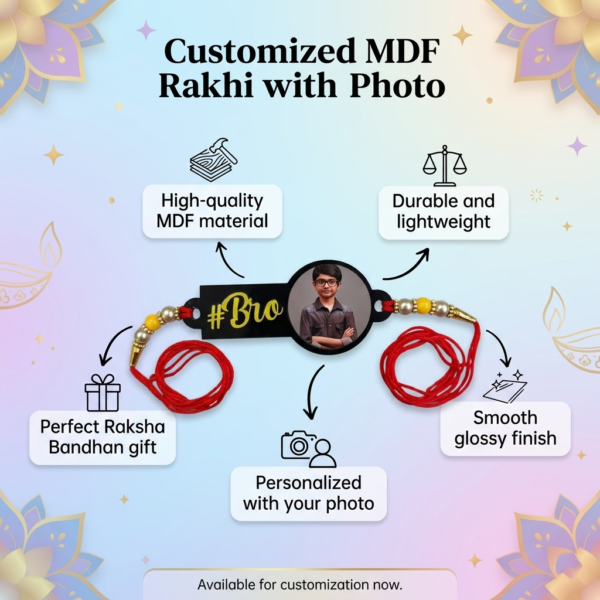 Customized Rakhi With Photo and Hashtag Bro Design
