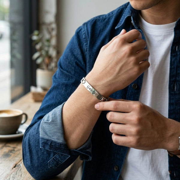 Customised Name Bracelet Rakhi – Silver Colour | Personalized Bracelet Rakhi with Name for Brother