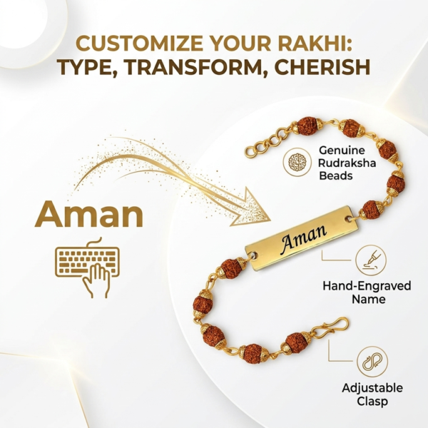 Rudraksha Rakhi Bracelet With Name Engraving
