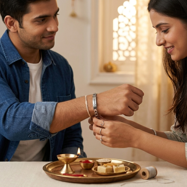 Customised Name Bracelet Rakhi – Silver Colour | Personalized Bracelet Rakhi with Name for Brother