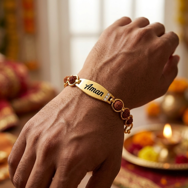 Customized Rudraksh Rakhi with Name | Personalized Laser Engraved Raksha Bandhan Rakhi for Brother