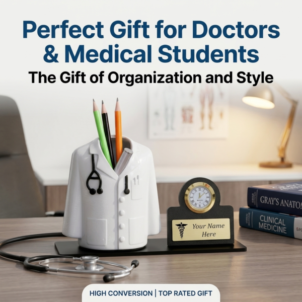Custom Doctor Gift With Clock And Pen Holder Custom Doctor Gift With Clock And Pen Holder