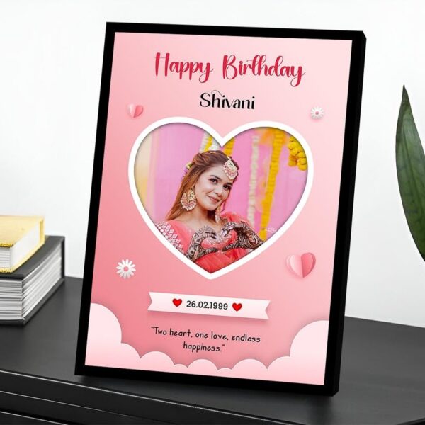 Customized Birthday Heart Shape Photo Frame With Name And Date