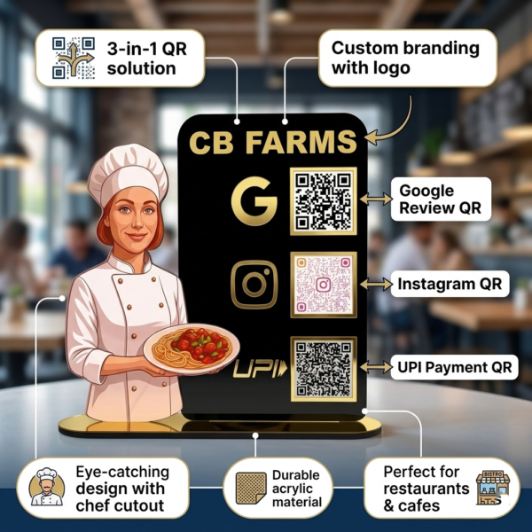 QR Code Standee For Menu Payment And Reviews