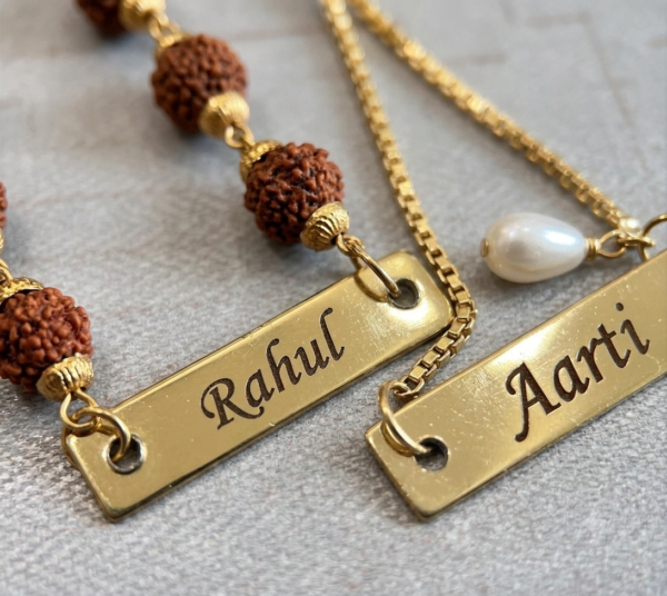 Custom Name Rudraksh And Lumba Rakhi Pair