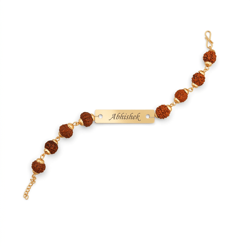 Personalized Rudraksh Rakhi with Name – Custom Engraved Raksha Bandhan Rakhi for Brother