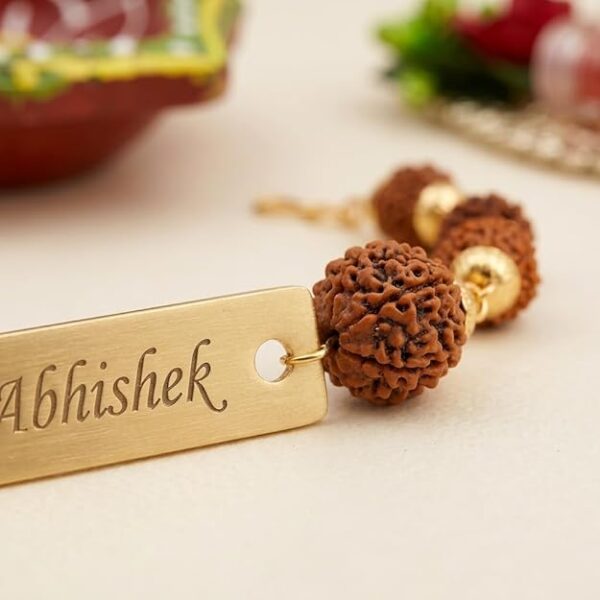 Personalized Rudraksh Rakhi with Name – Custom Engraved Raksha Bandhan Rakhi for Brother
