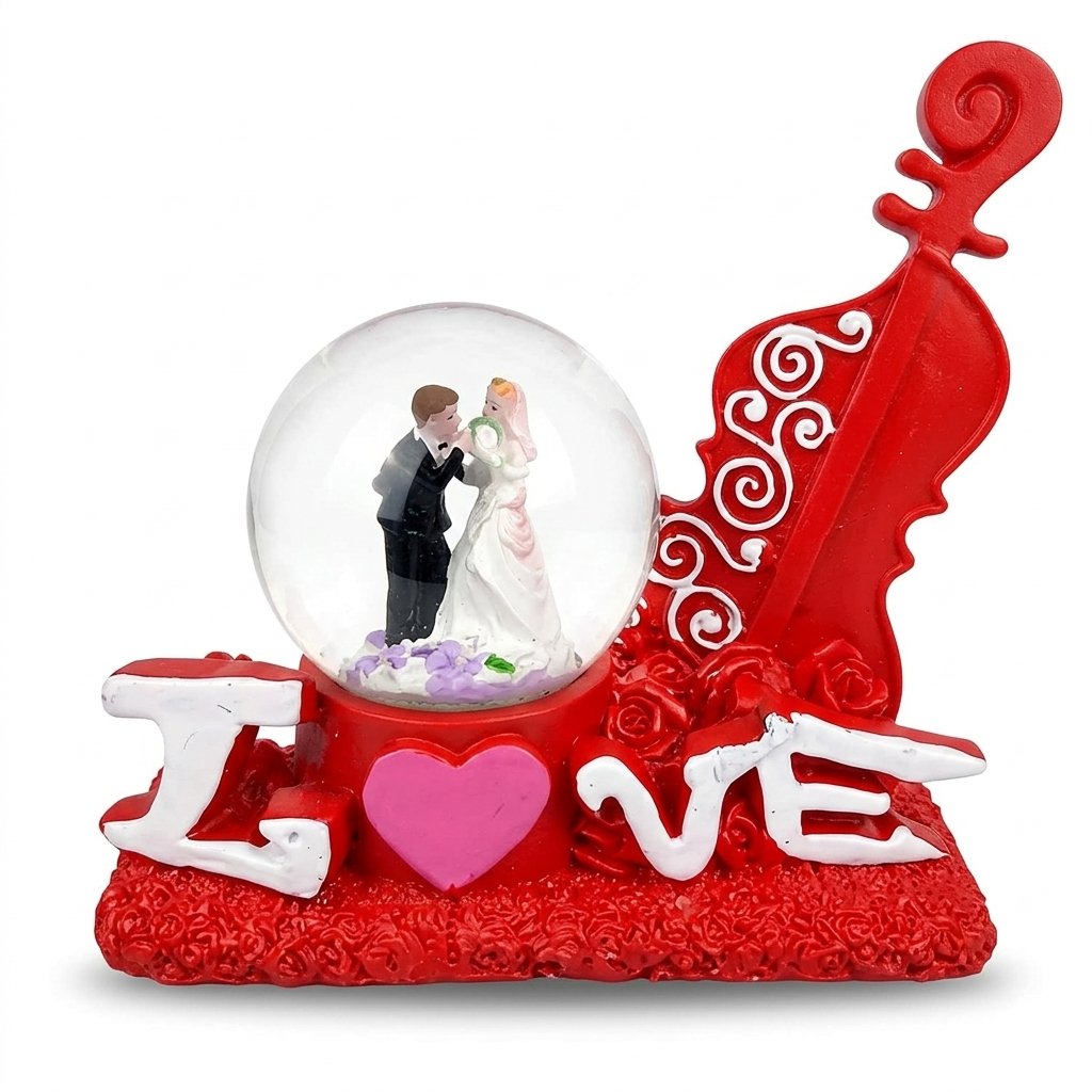 Love Couple Statue Glass Dome with LED Lighting – Romantic Polyresin Couple Showpiece for Anniversary & Wedding Gifts