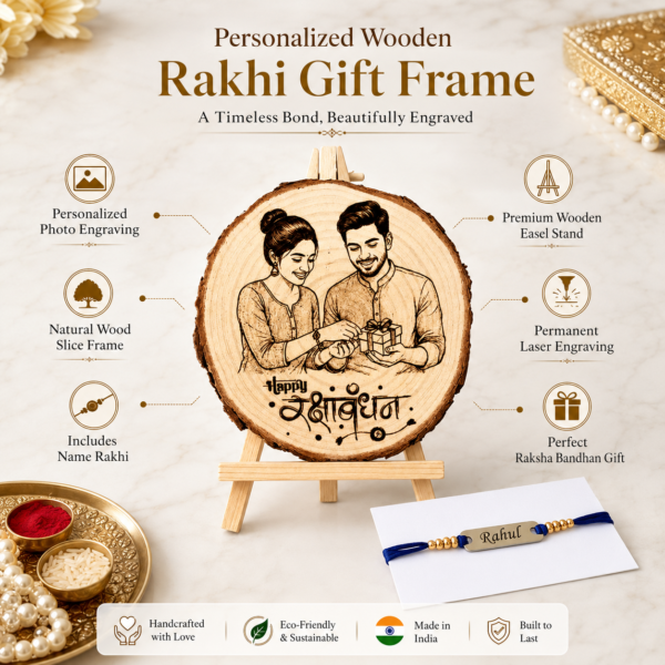 Customized Wooden Rakhi Gift Frame With Photo And Name