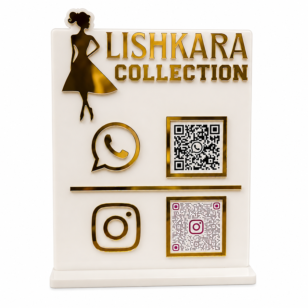 Customized Premium Boutique Counter Decor – Custom Gold Acrylic QR Code Stand for Boutique, Instagram & Payment Display