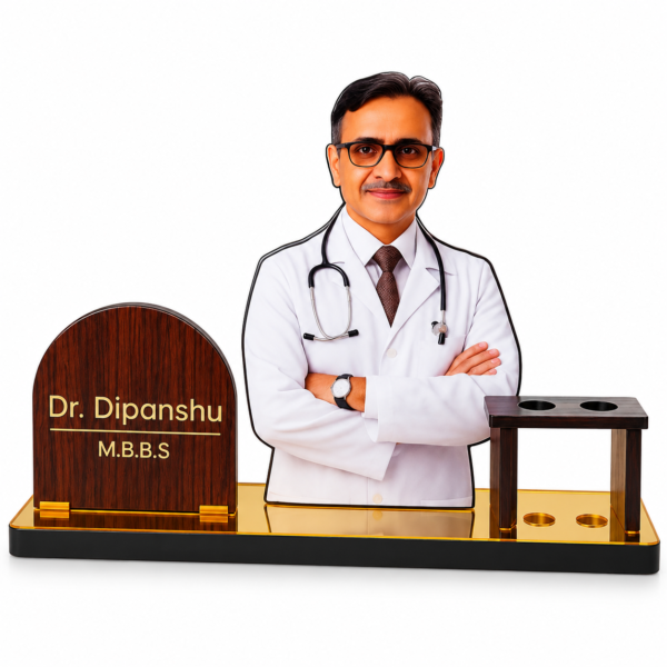 Personalized Doctor Desk Name Plate with Photo | Custom Wooden Doctor Name Board with Pen Holder for Clinic, Hospital & Medical Office