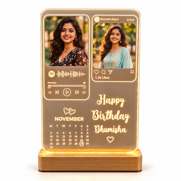 4 Personalized LED Acrylic Photo Lamp with Birthday Calendar – Custom Name and Dual Photo Music Player Night Light