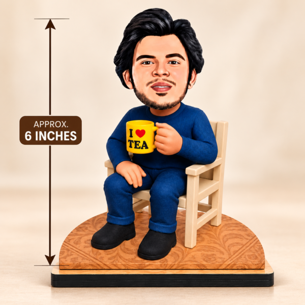 442f7792-005c-496e-a668-6a17f89c9f09 Personalized Tea Lover Caricature from Photo – 6 Inch Custom Chai Lover Figurine with I Love Tea Mug