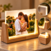 Personalized LED Photo Frame with Wooden Base – Custom 3D Acrylic Photo Collage Lamp, 8 Inch Romantic Gift