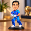 Personalized Cricket Player Caricature from Photo – 6 Inch Custom Cricketer Figurine in Blue Cricket Jersey