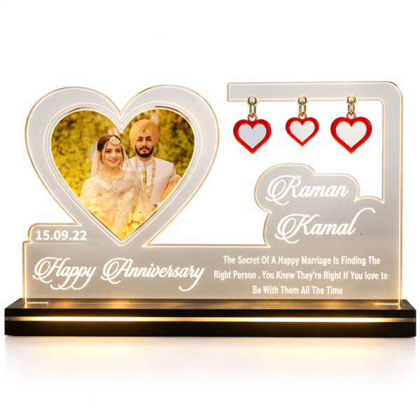 Personalized Acrylic Couple Photo Frame with LED Light Base – Custom Anniversary Gift for Husband & Wife, 6 × 8 Inch
