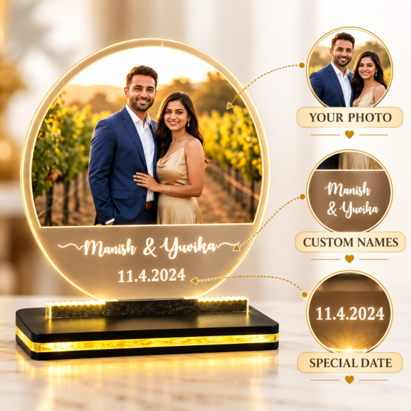 Personalized Couple LED Photo Lamp with Custom Names & Date – 8x8 Inch Acrylic Anniversary Gift