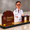 Personalized Doctor Desk Name Plate with Photo | Custom Wooden Doctor Name Board with Pen Holder for Clinic, Hospital & Medical Office