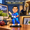 Personalized Cricket Player Caricature from Photo – 6 Inch Custom Cricketer Figurine in Blue Cricket Jersey