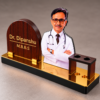 Personalized Doctor Desk Name Plate with Photo | Custom Wooden Doctor Name Board with Pen Holder for Clinic, Hospital & Medical Office