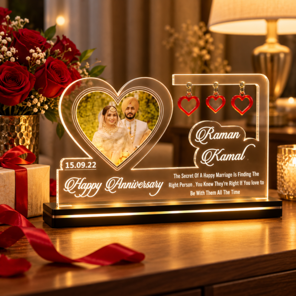 Personalized Acrylic Couple Photo Frame with LED Light Base – Custom Anniversary Gift for Husband & Wife, 6 × 8 Inch