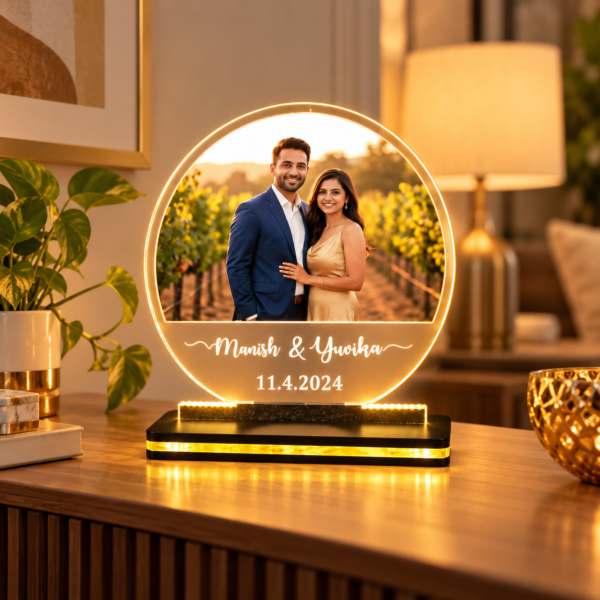 Personalized Couple LED Photo Lamp with Custom Names & Date – 8x8 Inch Acrylic Anniversary Gift