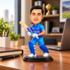 Personalized Cricket Player Caricature from Photo – 6 Inch Custom Cricketer Figurine in Blue Cricket Jersey