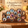 Wooden Hexagon Photo Frame Collage for Wall or Tabletop | Multi Photo Display with Rustic Finish | Personalized Couple & Family Gift