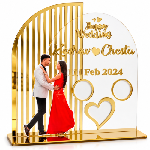 Elegant Gold Wedding Keepsake Plaque-1 Personalized Acrylic Wedding Photo Plaque with Custom Names & Date | Premium Couple Photo Keepsake for Wedding, Anniversary & Engagement Gifts