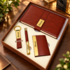 Personalized 4-in-1 Gift Set for Men with Custom Name | Brown A5 Diary, Metal Pen, Keychain & Card Holder in Gift Box | Corporate Gift Combo