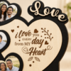 Personalized Wooden Love Photo Frame with 3 Heart-Shaped Photo Slots | Custom Romantic Couple Gift for Anniversary, Wedding & Valentine’s Day – 8 × 8 Inch