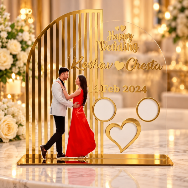 Golden Wedding Keepsake Plaque-8 Personalized Acrylic Wedding Photo Plaque with Custom Names & Date | Premium Couple Photo Keepsake for Wedding, Anniversary & Engagement Gifts