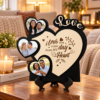 Personalized Wooden Love Photo Frame with 3 Heart-Shaped Photo Slots | Custom Romantic Couple Gift for Anniversary, Wedding & Valentine’s Day – 8 × 8 Inch