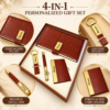 Personalized 4-in-1 Gift Set for Men with Custom Name | Brown A5 Diary, Metal Pen, Keychain & Card Holder in Gift Box | Corporate Gift Combo