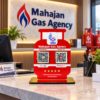 Mahajan Gas Agency Reception Sign Customized QR Code Standee for Gas Agency | Gas Cylinder Shape with 2 Custom QR Codes | 5x7 Inch