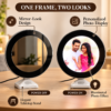 One Frame, Two Looks-2 Customized Magic Mirror LED Photo Frame with Personalized Picture | Round Photo Mirror Gift for Wife, Mom & Anniversary