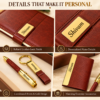 Personalized 4-in-1 Gift Set for Men with Custom Name | Brown A5 Diary, Metal Pen, Keychain & Card Holder in Gift Box | Corporate Gift Combo
