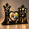 Personalized Heart Couple LED Lamp-4 Customized Couple LED Photo Frame with Heart-Shaped Picture & Names | Personalized Black Wooden Night Lamp for Husband, Wife, Anniversary & Wedding Gift – 12 × 18 Inch