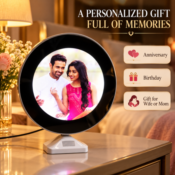 Personalized Memories Photo Lamp-8 Customized Magic Mirror LED Photo Frame with Personalized Picture | Round Photo Mirror Gift for Wife, Mom & Anniversary