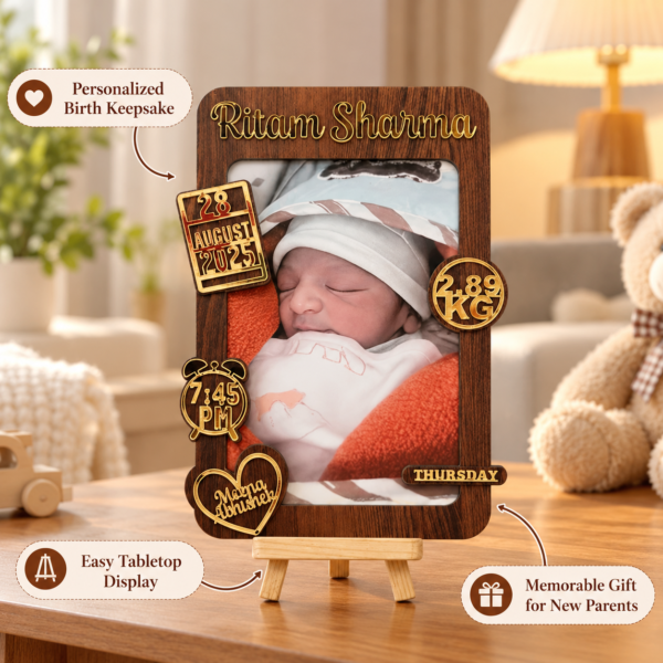 Personalized Newborn Baby Photo Frame with Name & Birth Details | Custom Baby Birth Stats Keepsake Gift for New Parents