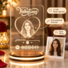 Personalized Valentine’s Day Spotify Photo LED Lamp with Custom Portrait | 3D Illusion Acrylic Night Light with Wooden Base, Romantic Gift for Couples